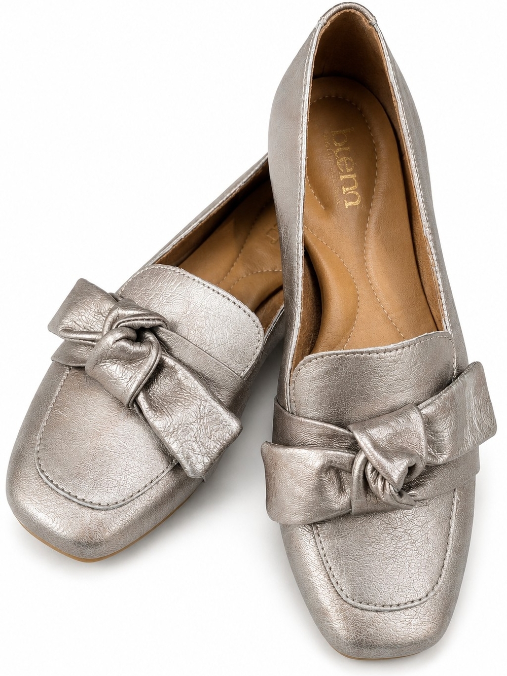 Børn Champagne Metallic Leather Bow Loafers Flats Women's Size 7.5M comfortable
